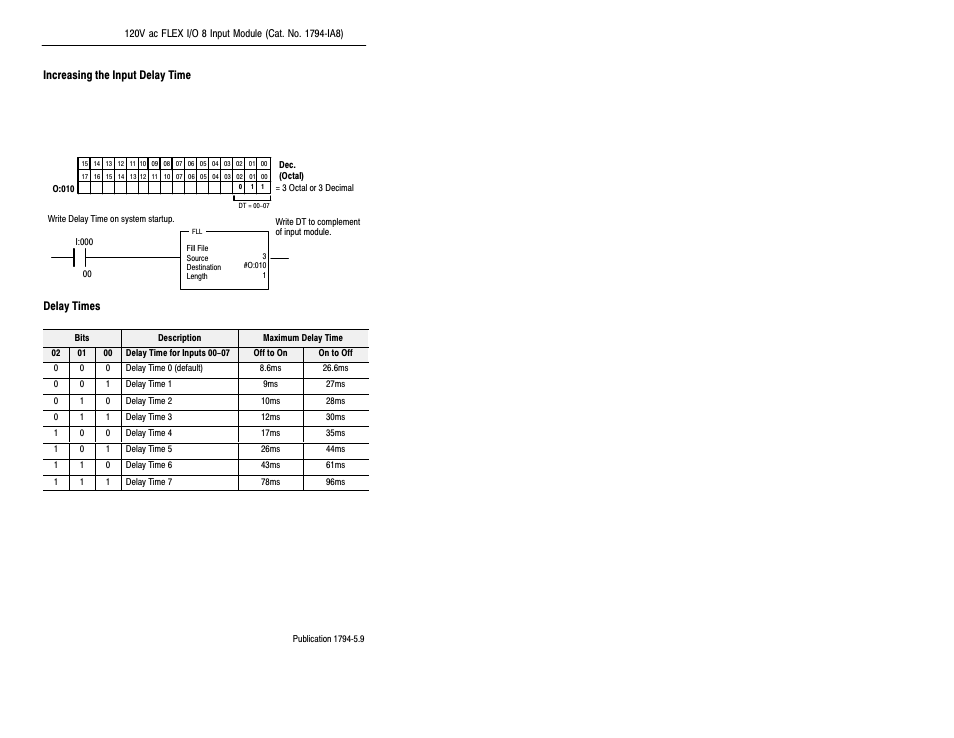 Increasing the input delay time, Delay times | Rockwell Automation 1794-IA8 INSTL INST 8 INPUT MODULE User Manual | Page 7 / 10