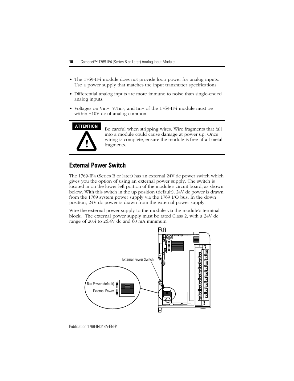 External power switch | Rockwell Automation 1769-IF4 Compact (Series B or Later) Analog Input Module User Manual | Page 10 / 24
