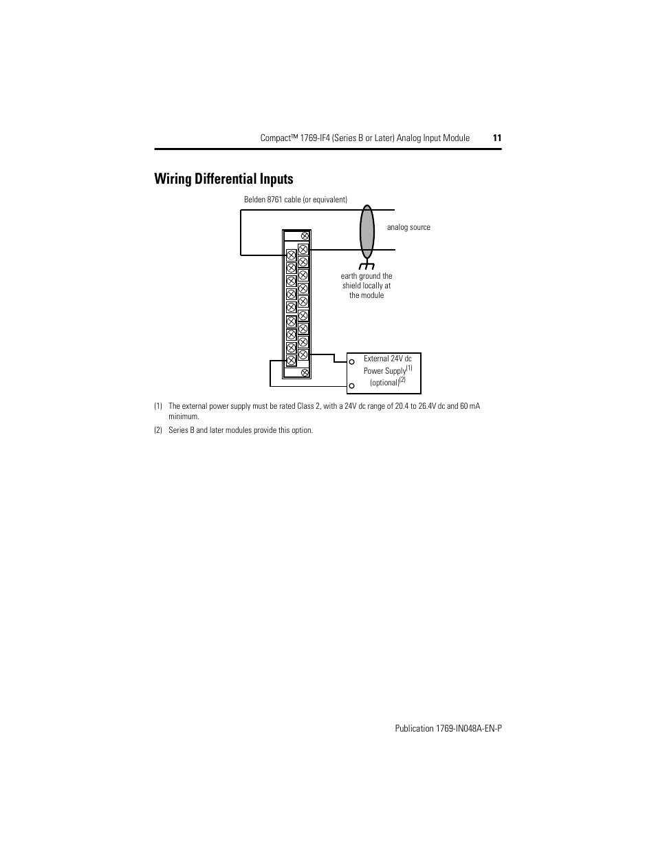 Wiring differential inputs | Rockwell Automation 1769-IF4 Compact (Series B or Later) Analog Input Module User Manual | Page 11 / 24