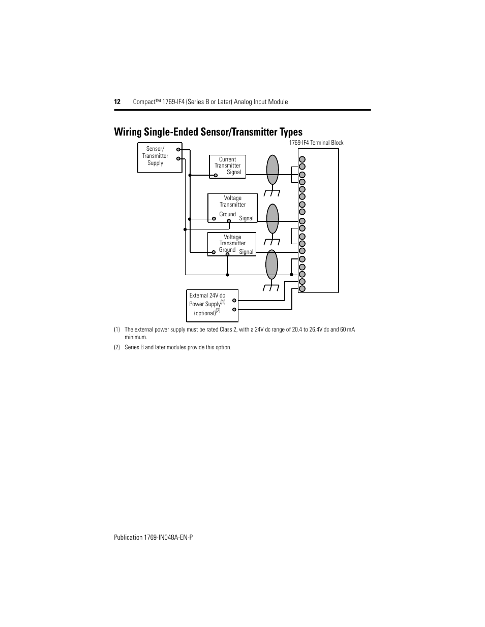 Wiring single-ended sensor/transmitter types | Rockwell Automation 1769-IF4 Compact (Series B or Later) Analog Input Module User Manual | Page 12 / 24