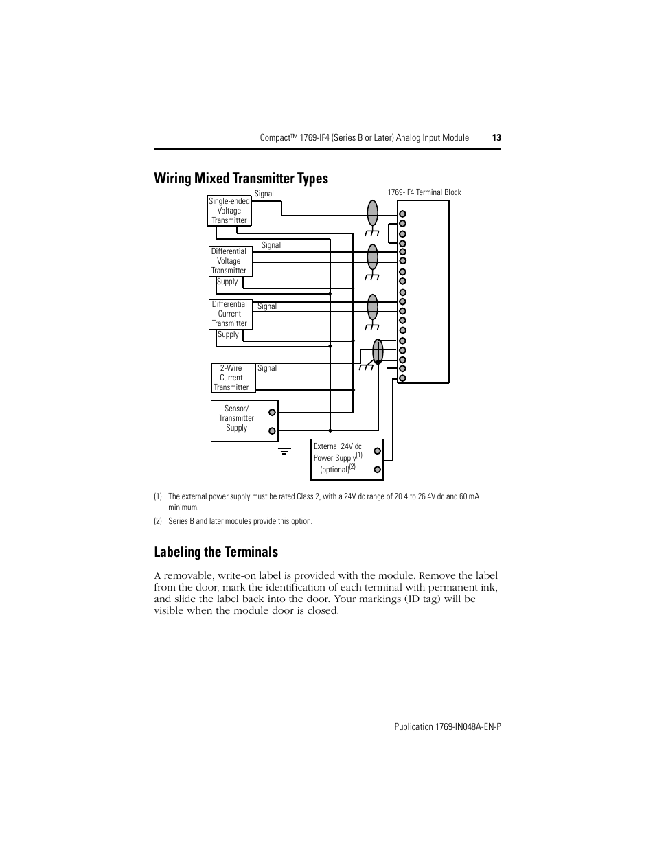 Wiring mixed transmitter types, Labeling the terminals | Rockwell Automation 1769-IF4 Compact (Series B or Later) Analog Input Module User Manual | Page 13 / 24