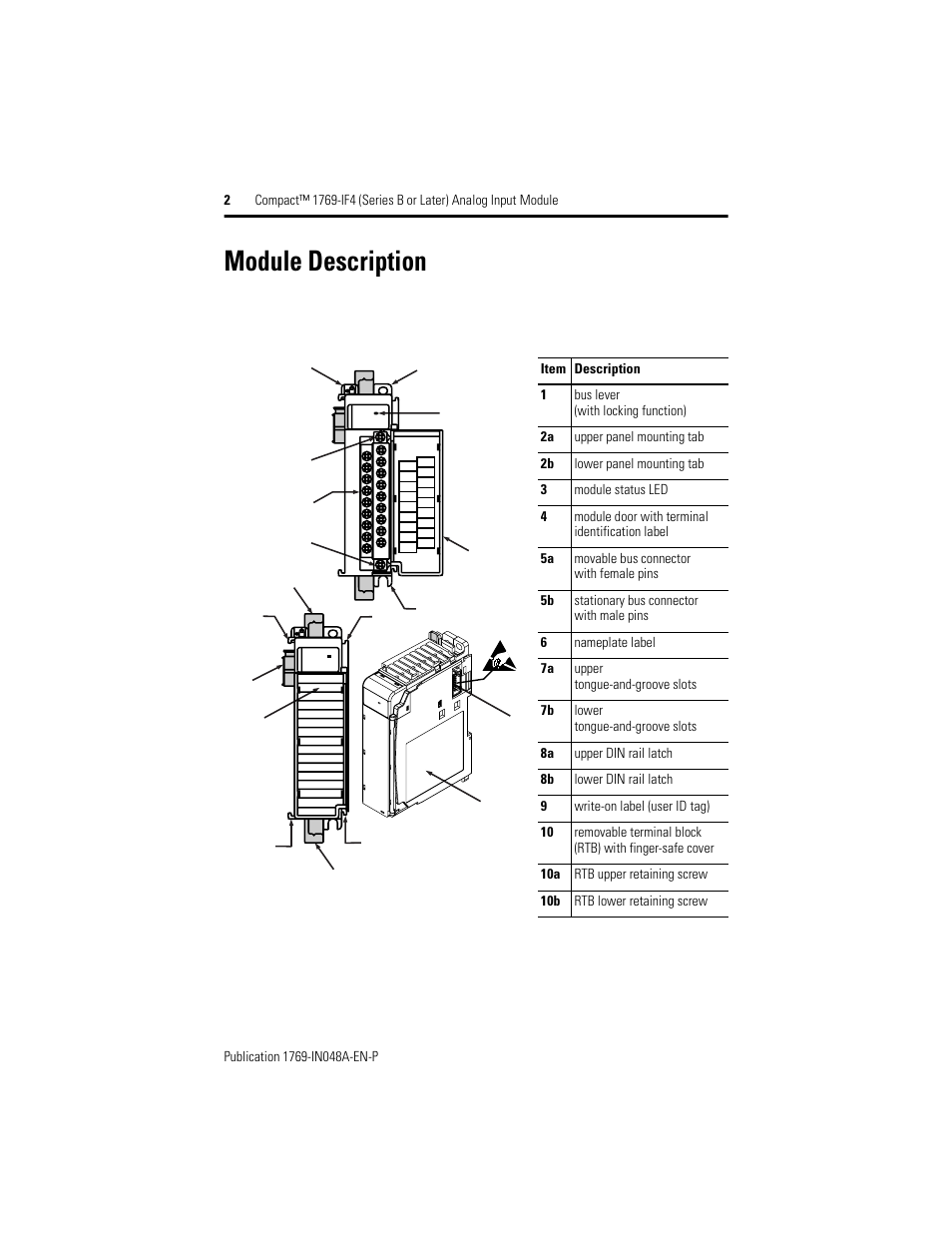 Module description | Rockwell Automation 1769-IF4 Compact (Series B or Later) Analog Input Module User Manual | Page 2 / 24