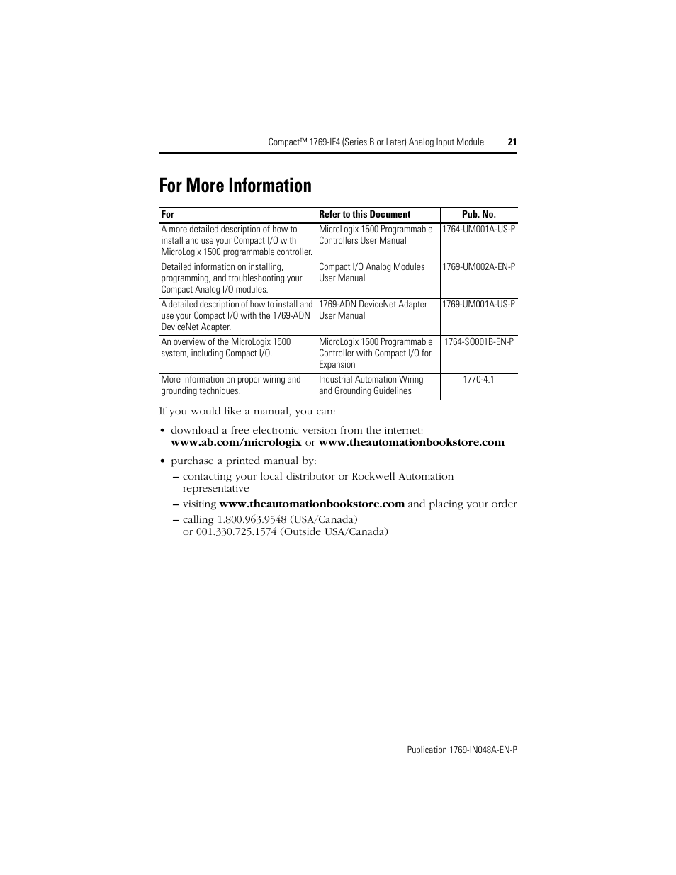 For more information | Rockwell Automation 1769-IF4 Compact (Series B or Later) Analog Input Module User Manual | Page 21 / 24
