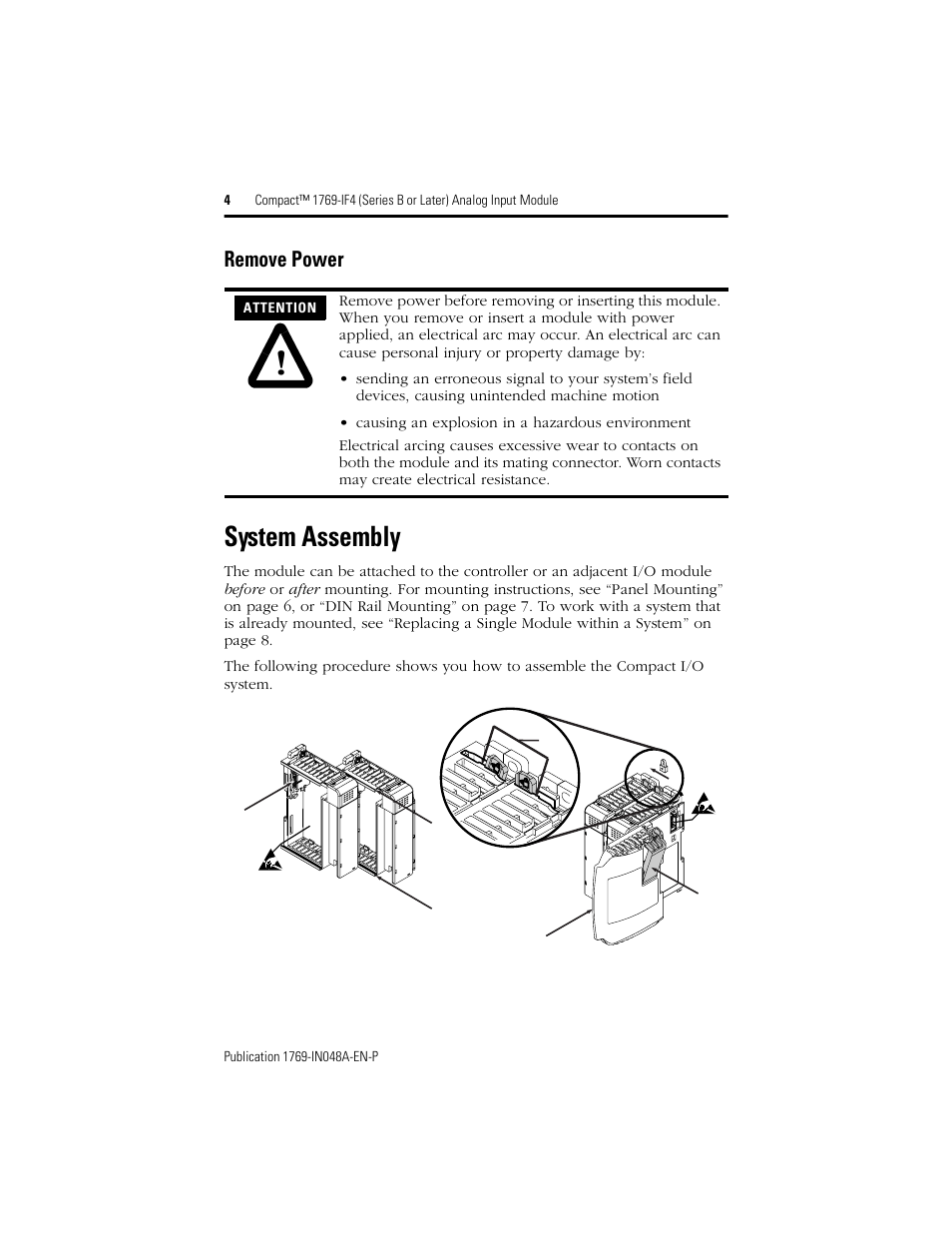 System assembly, Remove power | Rockwell Automation 1769-IF4 Compact (Series B or Later) Analog Input Module User Manual | Page 4 / 24