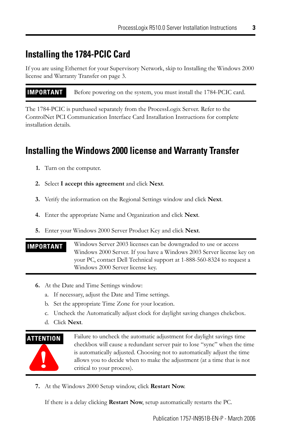 Installing the 1784-pcic card | Rockwell Automation 1757-SWKIT5100 ProcessLogix R510.0 Server Installation Instructions User Manual | Page 3 / 12