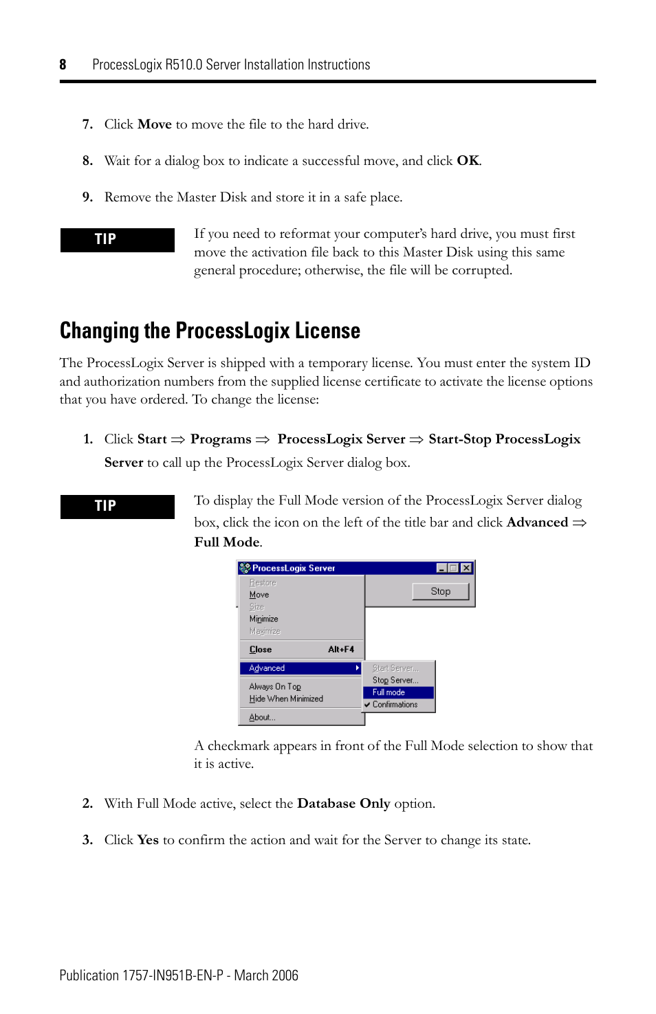 Changing the processlogix license | Rockwell Automation 1757-SWKIT5100 ProcessLogix R510.0 Server Installation Instructions User Manual | Page 8 / 12