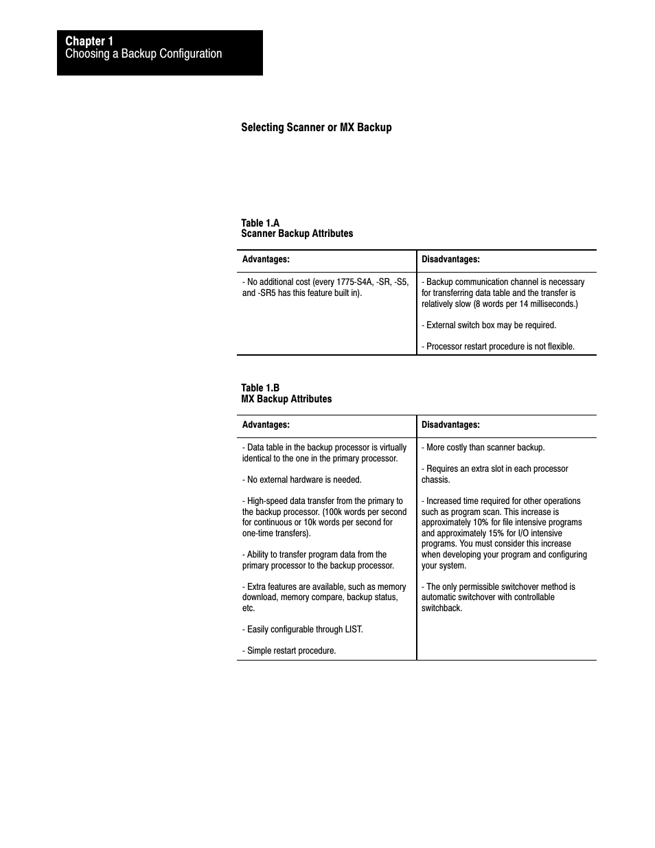 Choosing a backup configuration chapter 1 | Rockwell Automation 1775-MX_S4A,D17756.3.1 User Manual PLC-3 BACKUP CONC(OR.DU1 User Manual | Page 13 / 119