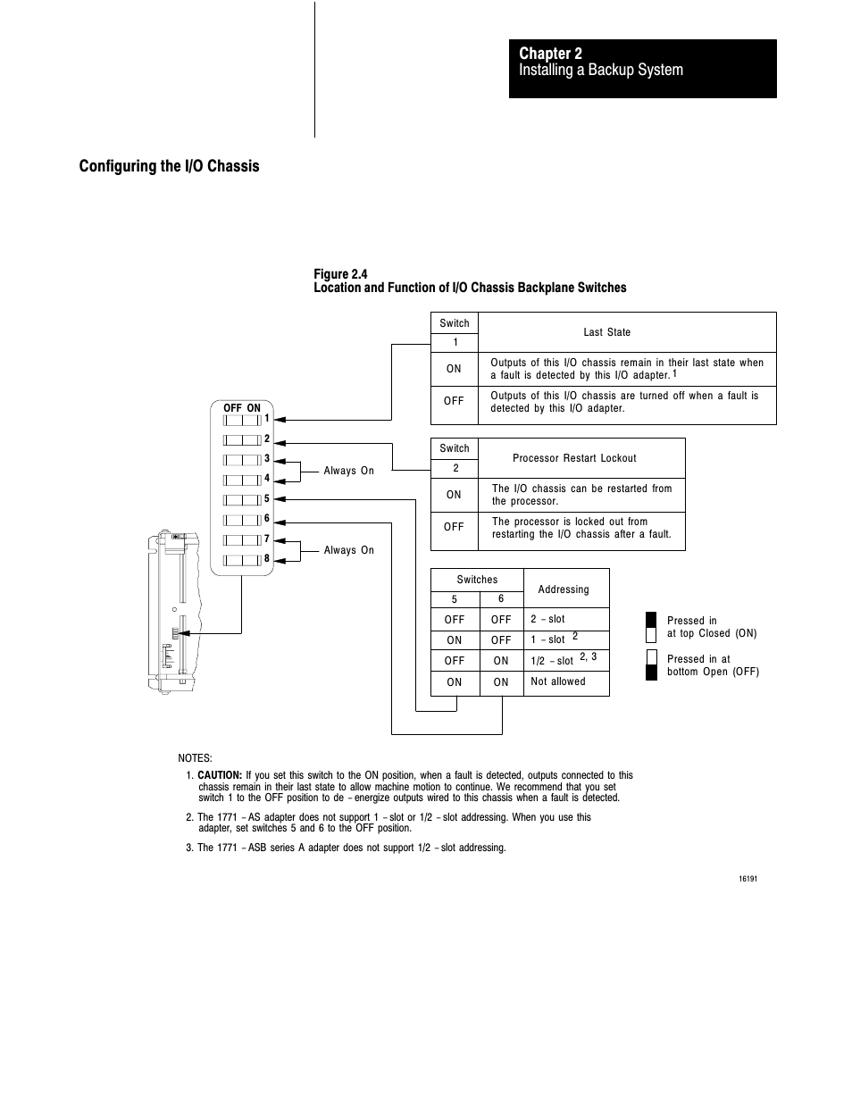 Installing a backup system chapter 2, Configuring the i/o chassis | Rockwell Automation 1775-MX_S4A,D17756.3.1 User Manual PLC-3 BACKUP CONC(OR.DU1 User Manual | Page 22 / 119