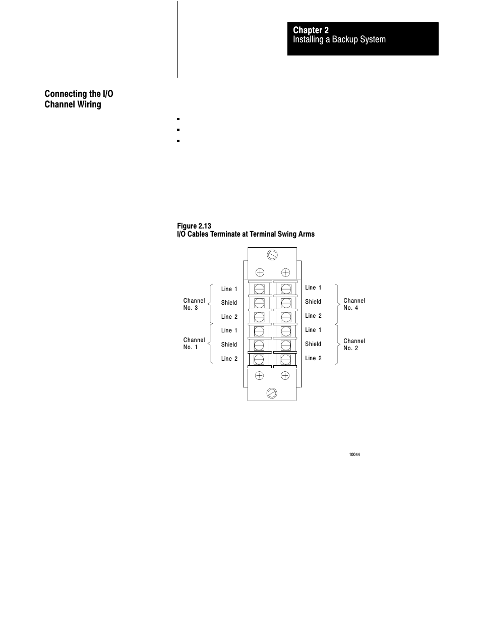 2ć15, Installing a backup system chapter 2, Connecting the i/o channel wiring | Rockwell Automation 1775-MX_S4A,D17756.3.1 User Manual PLC-3 BACKUP CONC(OR.DU1 User Manual | Page 30 / 119