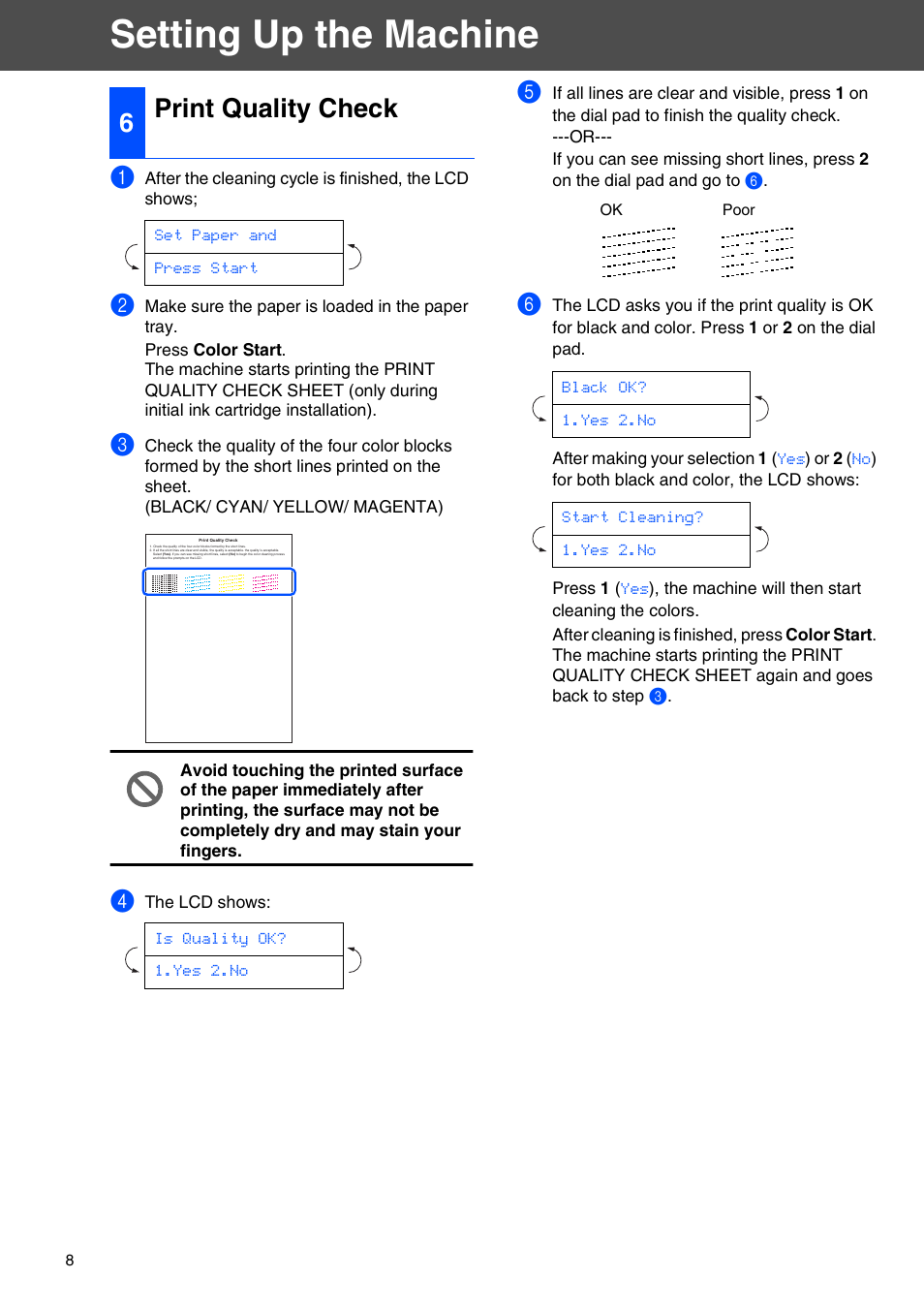 6 print quality check, Print quality check, Setting up the machine | 6print quality check | Brother FAX-2440C User Manual | Page 10 / 16