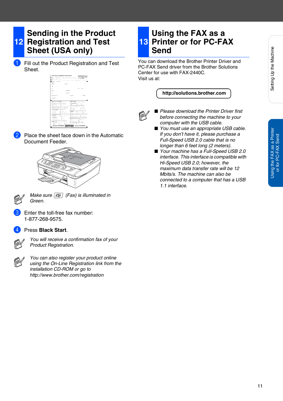 13 using the fax as a printer or for pc-fax send, Using the fax as a printer or for pc-fax send | Brother FAX-2440C User Manual | Page 13 / 16