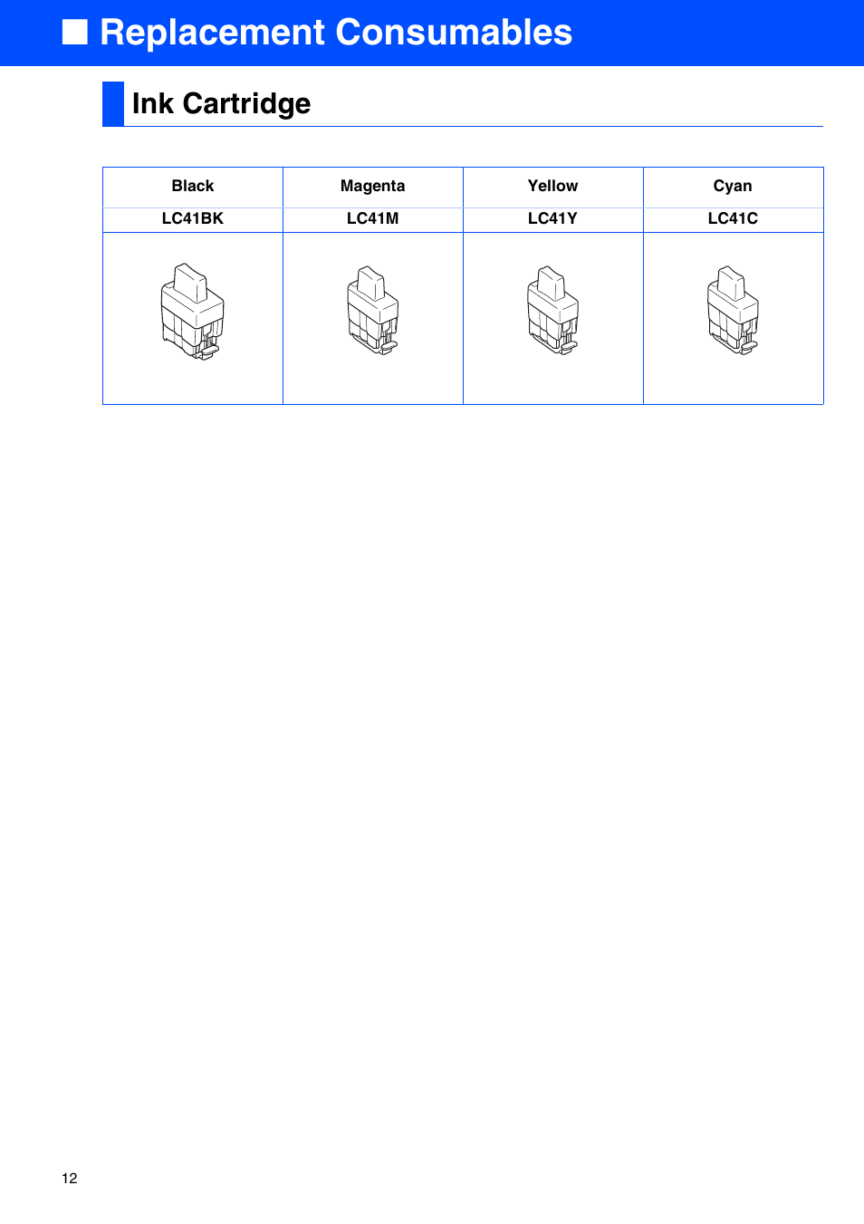 Replacement consumables, Ink cartridge | Brother FAX-2440C User Manual | Page 14 / 16