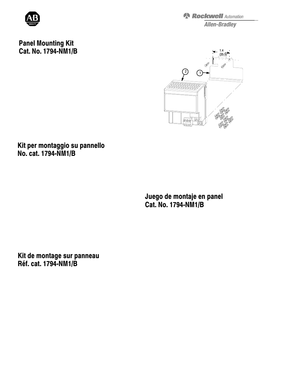 Rockwell Automation 1794-NM1 Panel Mounting Kit Installation Instructions User Manual | 2 pages