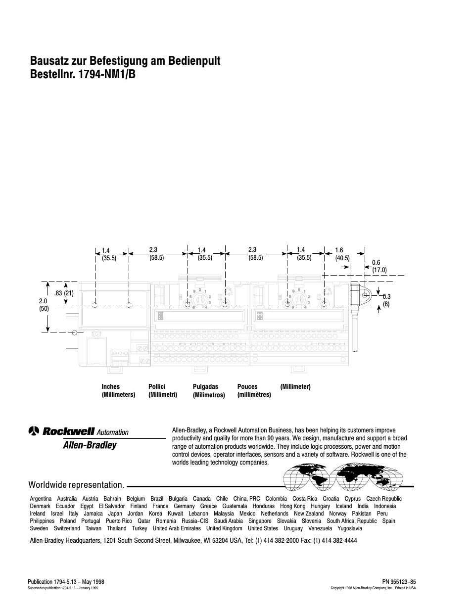 Worldwide representation | Rockwell Automation 1794-NM1 Panel Mounting Kit Installation Instructions User Manual | Page 2 / 2