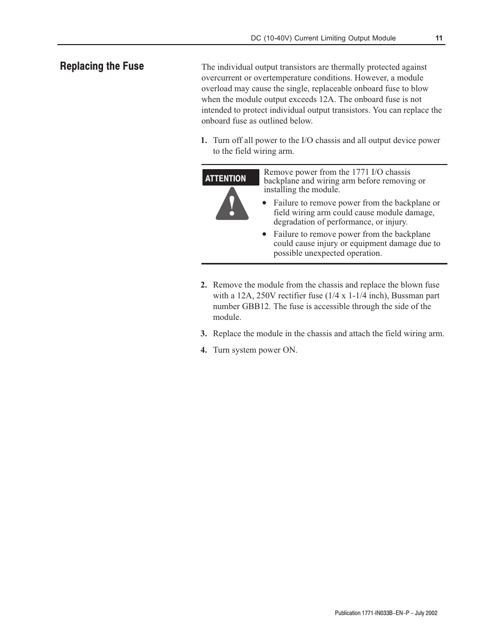 Rockwell Automation 1771-OBDS DC(10-40V)Current Limiting Input Module Installation Instructions User Manual | Page 11 / 16