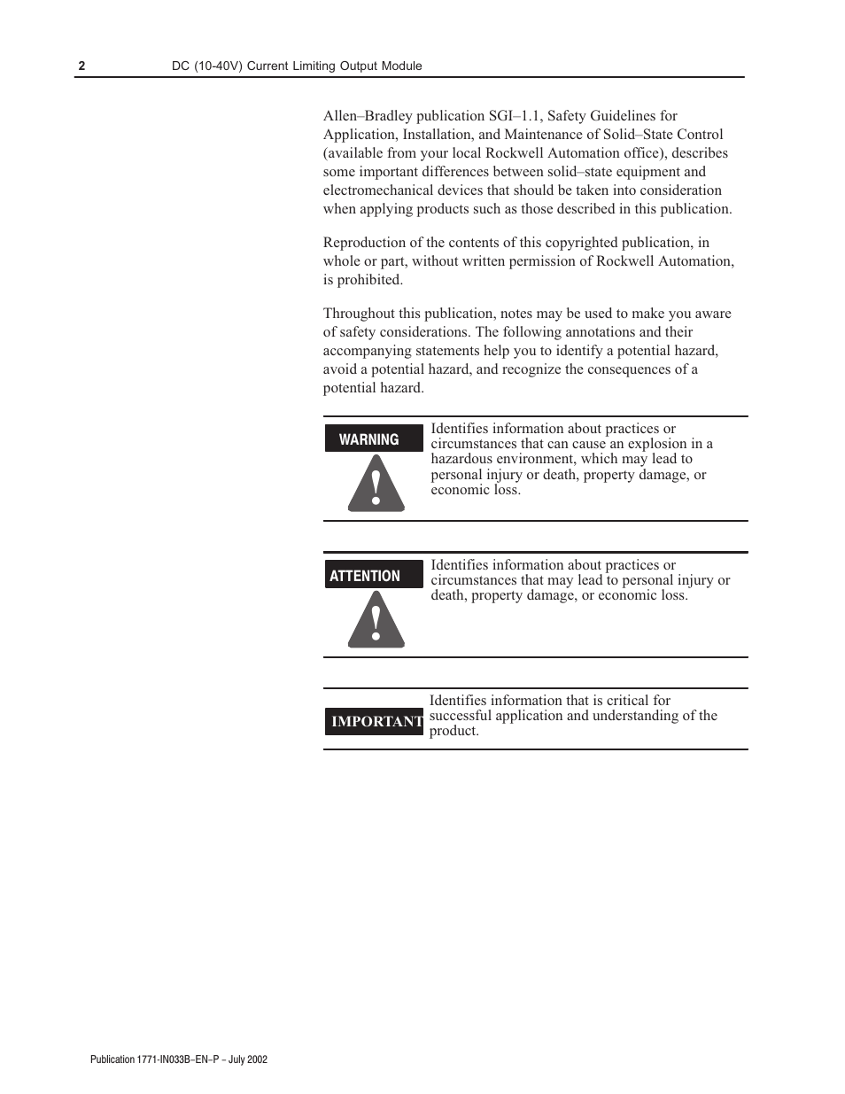 Rockwell Automation 1771-OBDS DC(10-40V)Current Limiting Input Module Installation Instructions User Manual | Page 2 / 16