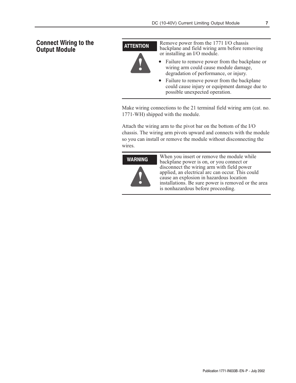 Rockwell Automation 1771-OBDS DC(10-40V)Current Limiting Input Module Installation Instructions User Manual | Page 7 / 16