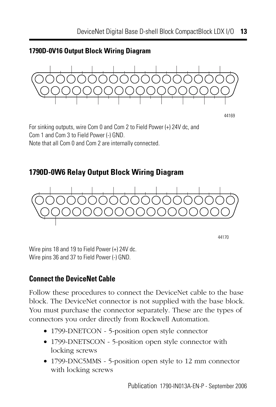 Connect the devicenet cable | Rockwell Automation 1790D-XXXX DeviceNet Digital Base D-Shell Module CompactBlock LDX I/O Series B User Manual | Page 13 / 24
