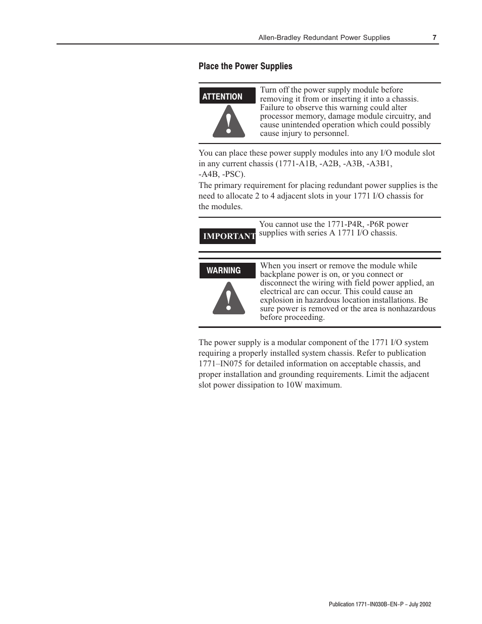 Rockwell Automation 1771-P4R_P6R Allen-Bradley Redundent Power Installation Instructions User Manual | Page 7 / 24