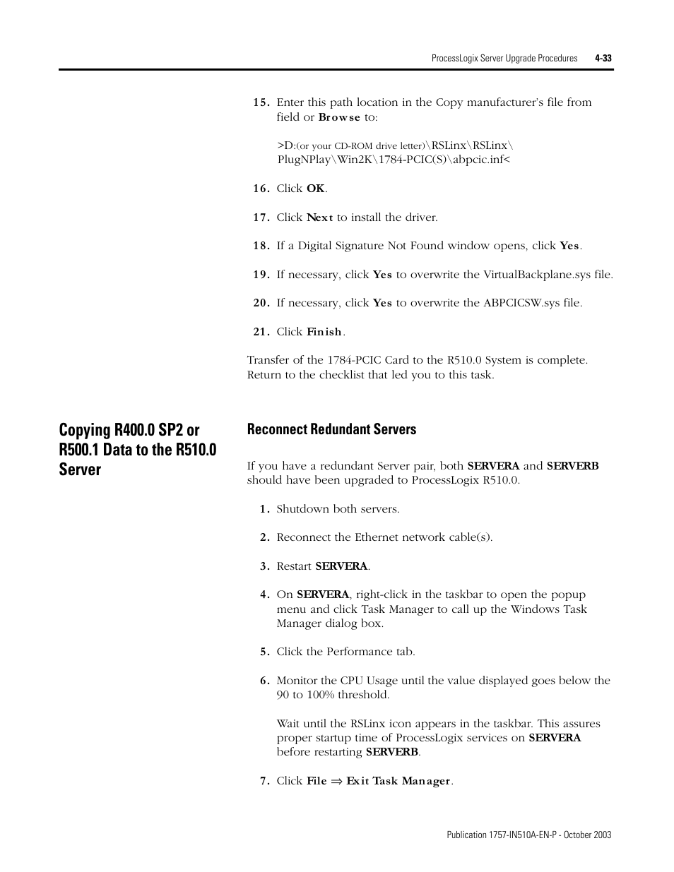 Reconnect redundant servers, Reconnect redundant servers -33 | Rockwell Automation 1757-SWKIT5100 ProcessLogix R510.0 Installation and Upgrade Guide User Manual | Page 117 / 271