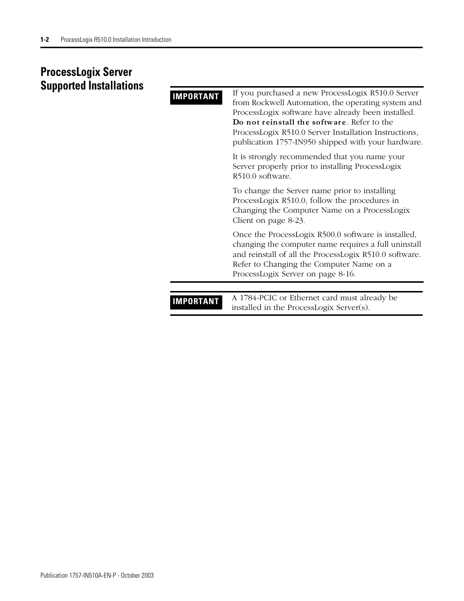 Processlogix server supported installations, Processlogix server supported installations -2 | Rockwell Automation 1757-SWKIT5100 ProcessLogix R510.0 Installation and Upgrade Guide User Manual | Page 18 / 271