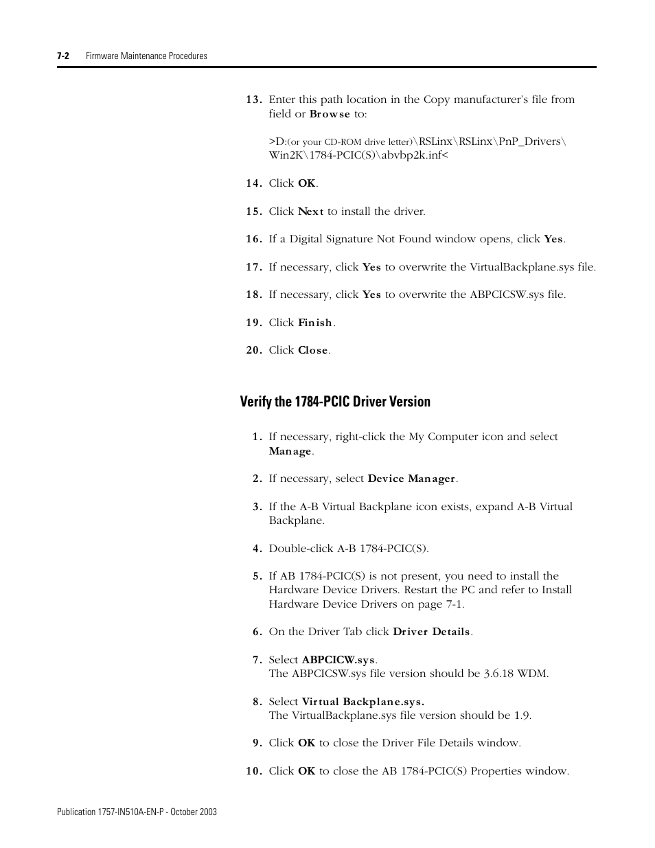 Verify the 1784-pcic driver version, Verify the 1784-pcic driver version -2 | Rockwell Automation 1757-SWKIT5100 ProcessLogix R510.0 Installation and Upgrade Guide User Manual | Page 186 / 271