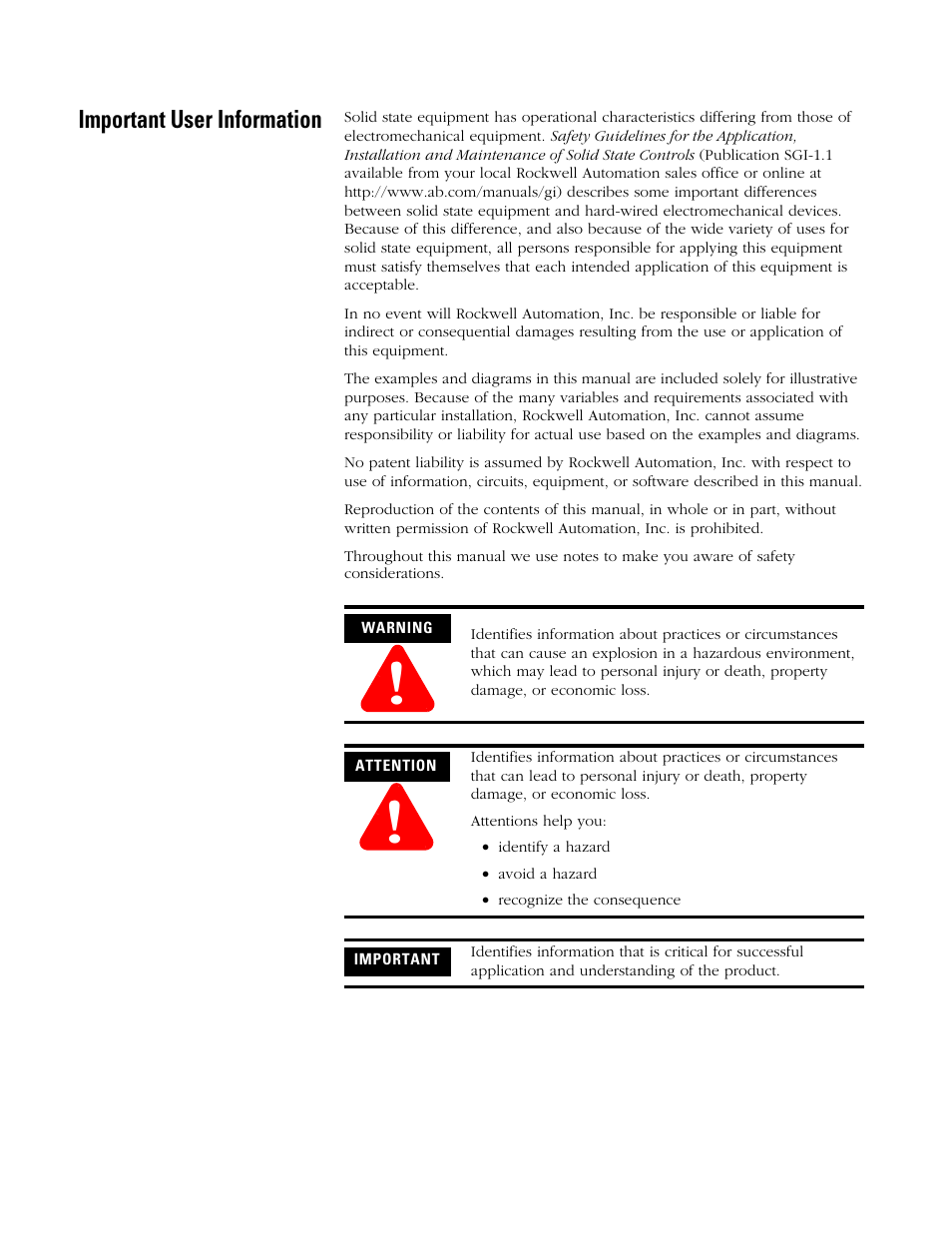 Important user information | Rockwell Automation 1757-SWKIT5100 ProcessLogix R510.0 Installation and Upgrade Guide User Manual | Page 2 / 271