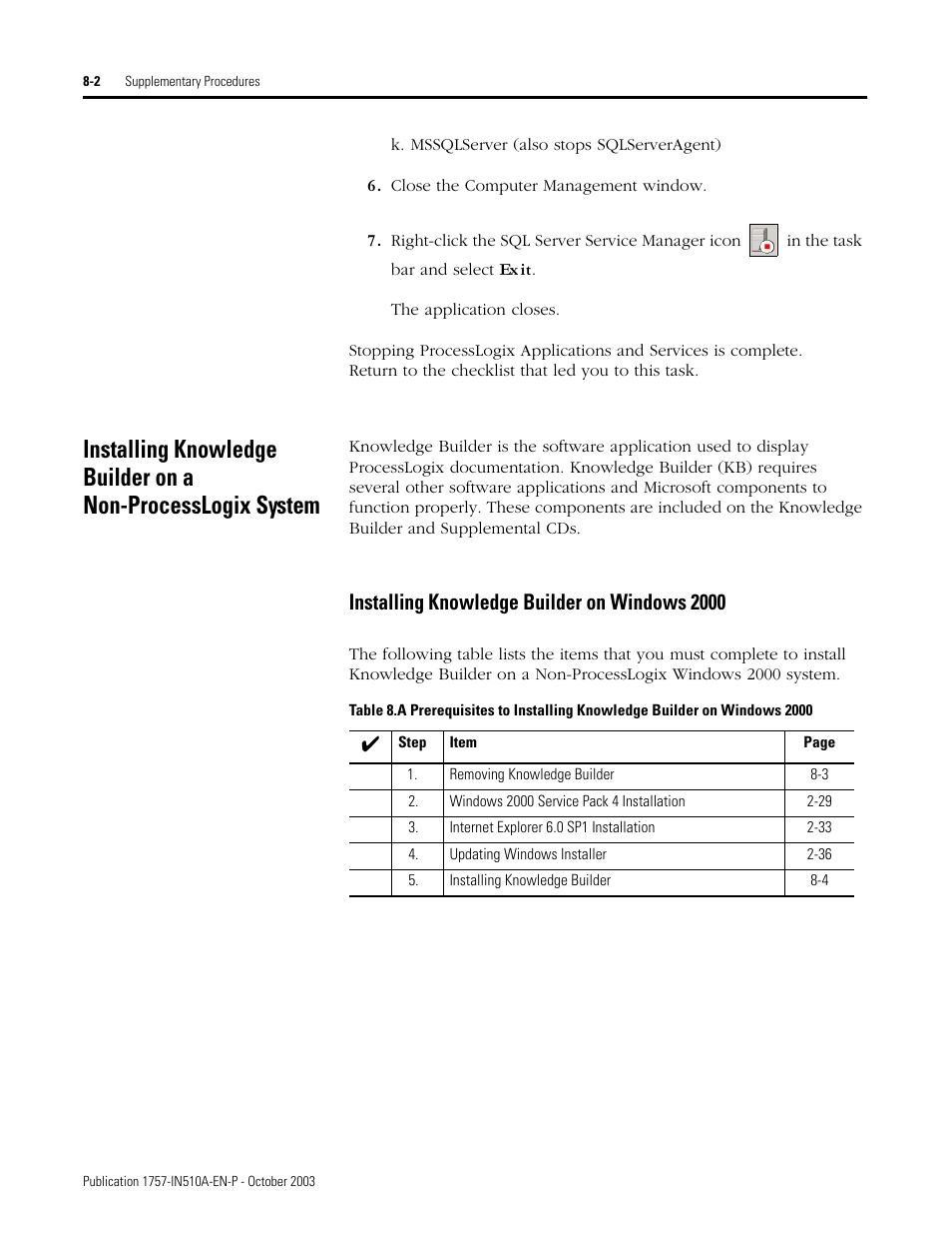 Installing knowledge builder on windows 2000, Installing knowledge builder on windows 2000 -2 | Rockwell Automation 1757-SWKIT5100 ProcessLogix R510.0 Installation and Upgrade Guide User Manual | Page 204 / 271
