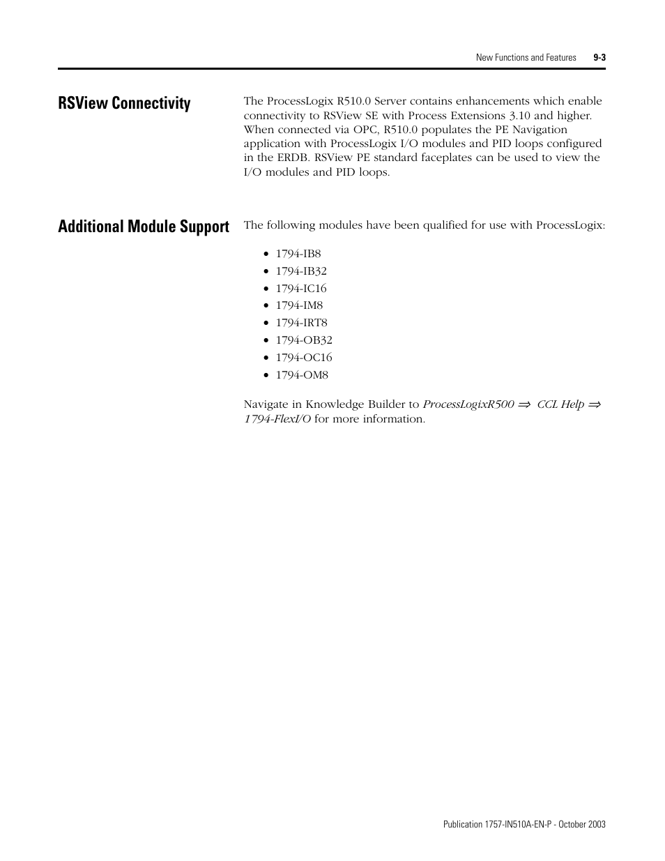 Rsview connectivity, Additional module support | Rockwell Automation 1757-SWKIT5100 ProcessLogix R510.0 Installation and Upgrade Guide User Manual | Page 233 / 271