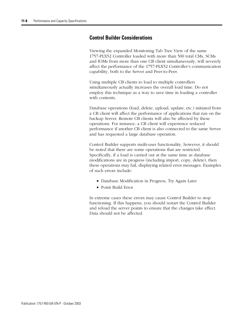 Control builder considerations, Control builder considerations -8 | Rockwell Automation 1757-SWKIT5100 ProcessLogix R510.0 Installation and Upgrade Guide User Manual | Page 248 / 271