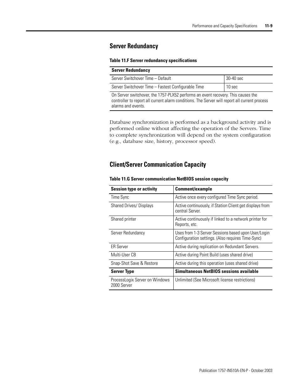 Server redundancy, Client/server communication capacity | Rockwell Automation 1757-SWKIT5100 ProcessLogix R510.0 Installation and Upgrade Guide User Manual | Page 249 / 271
