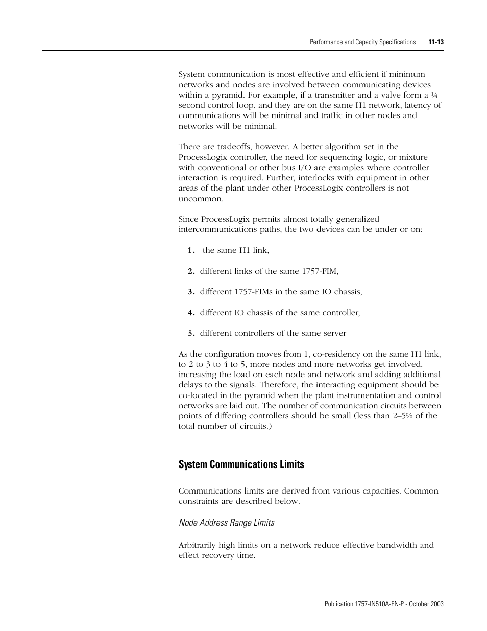 System communications limits, System communications limits -13 | Rockwell Automation 1757-SWKIT5100 ProcessLogix R510.0 Installation and Upgrade Guide User Manual | Page 253 / 271