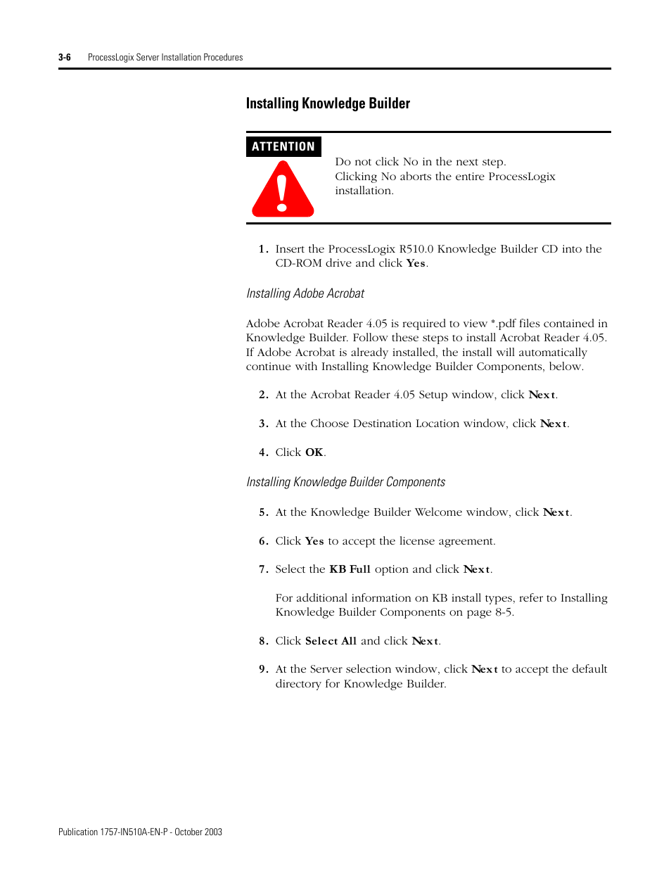 Installing knowledge builder, Installing knowledge builder -6 | Rockwell Automation 1757-SWKIT5100 ProcessLogix R510.0 Installation and Upgrade Guide User Manual | Page 68 / 271