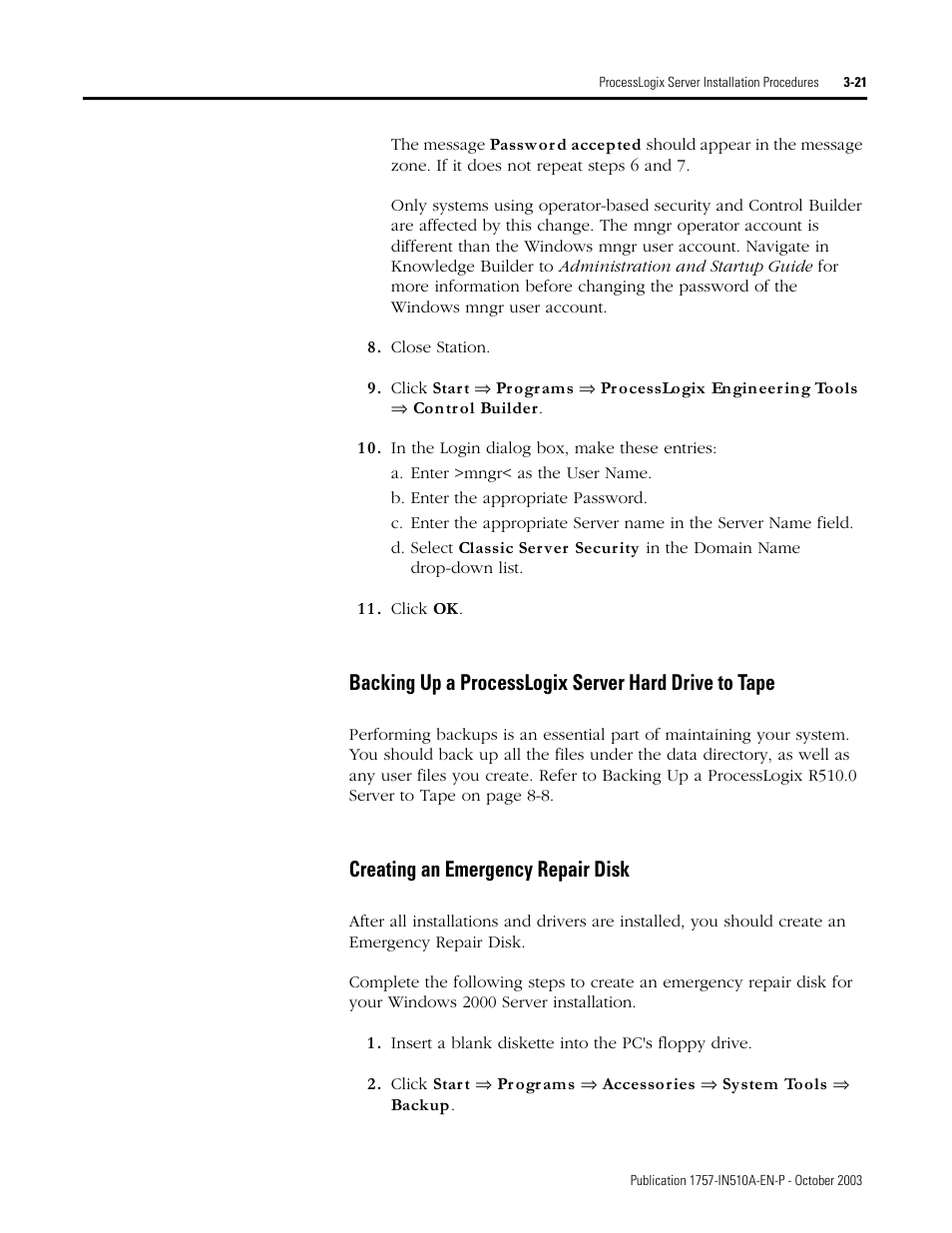 Creating an emergency repair disk | Rockwell Automation 1757-SWKIT5100 ProcessLogix R510.0 Installation and Upgrade Guide User Manual | Page 83 / 271