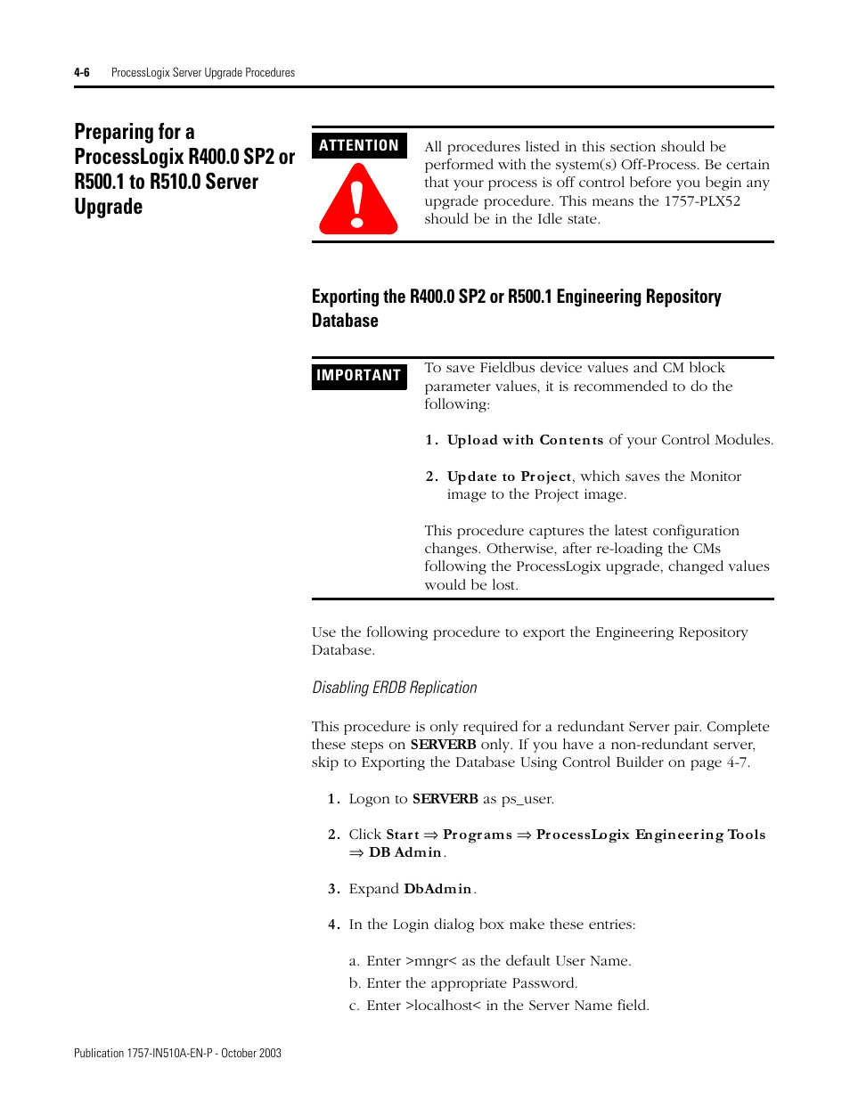 Exporting the r400.0 sp2 or r500.1 engineering, Repository database -6 | Rockwell Automation 1757-SWKIT5100 ProcessLogix R510.0 Installation and Upgrade Guide User Manual | Page 90 / 271