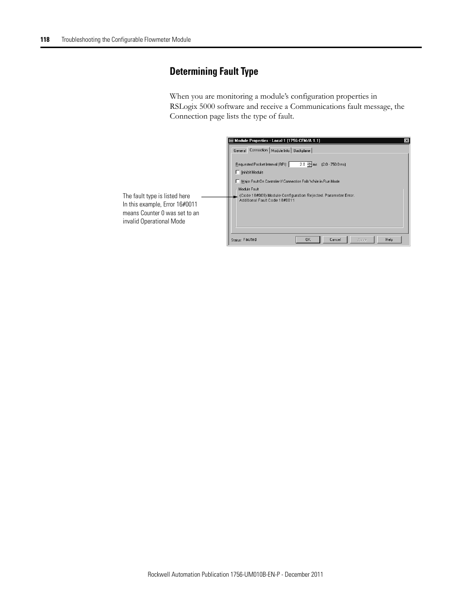 Determining fault type | Rockwell Automation 1756-CFM ControlLogix Configurable Flowmeter Module User Manual | Page 118 / 168
