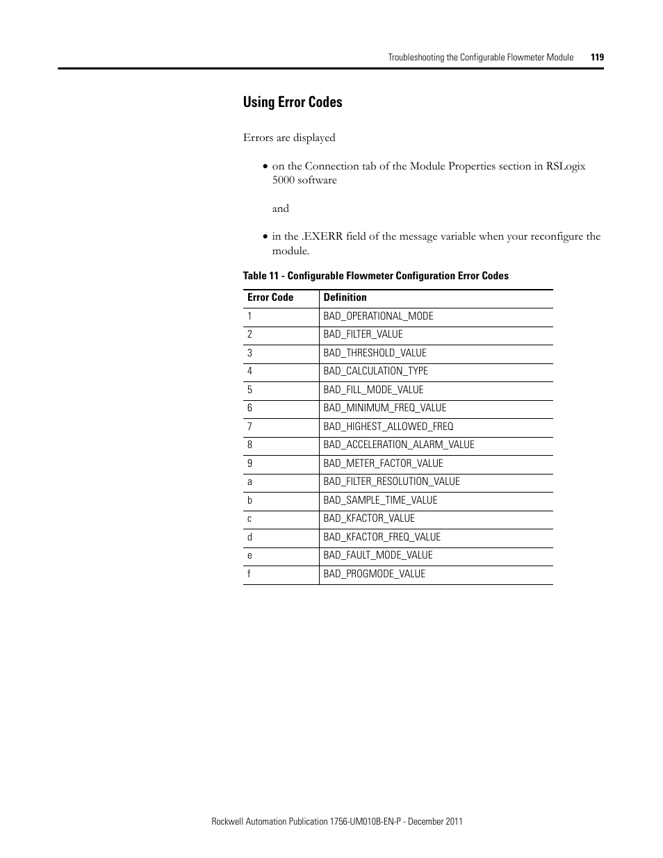 Using error codes | Rockwell Automation 1756-CFM ControlLogix Configurable Flowmeter Module User Manual | Page 119 / 168