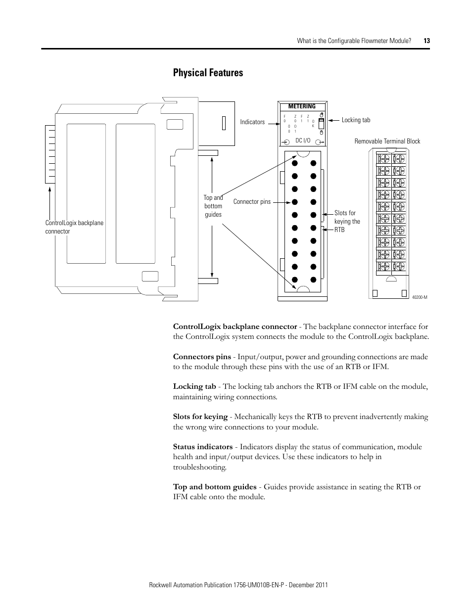 Physical features | Rockwell Automation 1756-CFM ControlLogix Configurable Flowmeter Module User Manual | Page 13 / 168