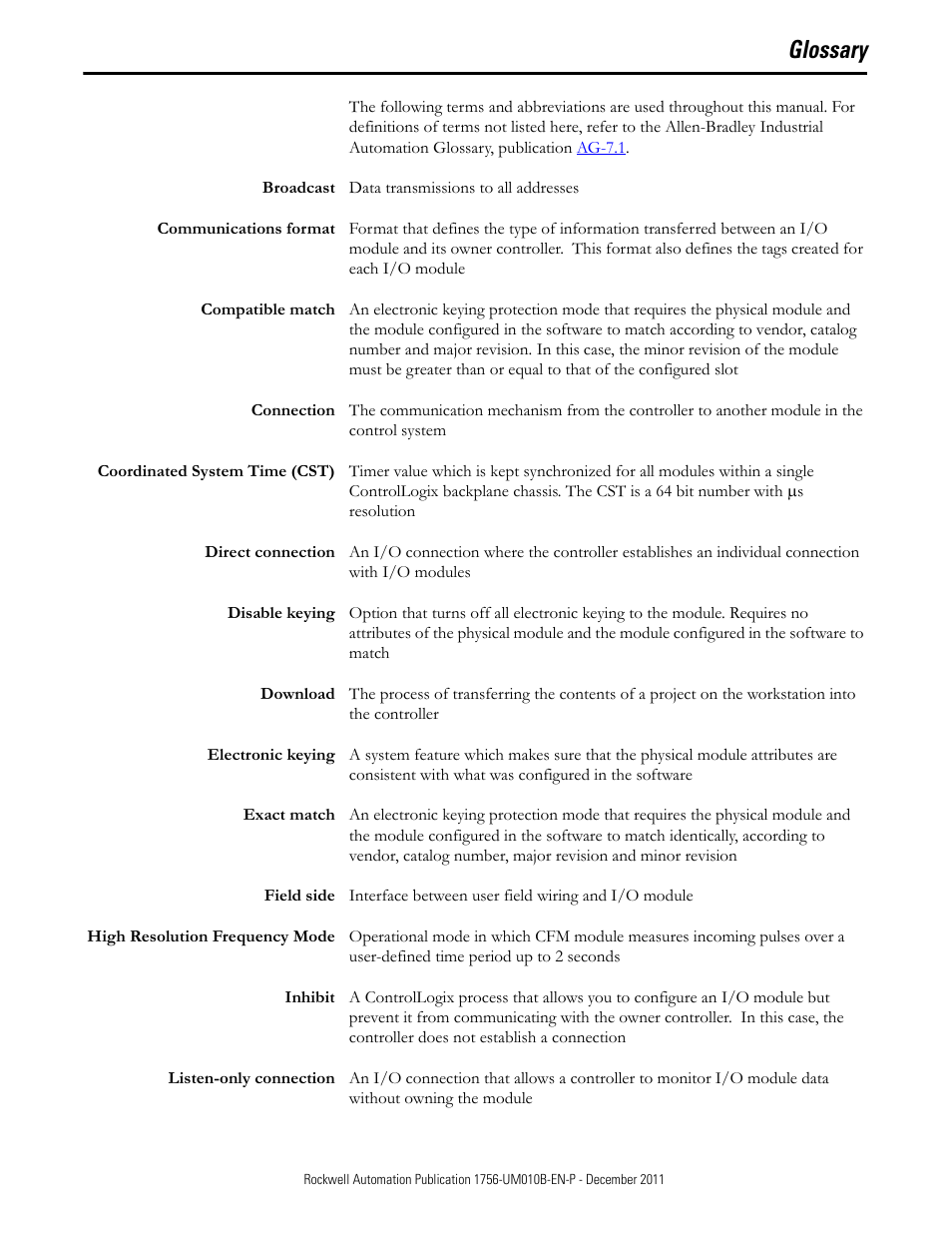 Glossary | Rockwell Automation 1756-CFM ControlLogix Configurable Flowmeter Module User Manual | Page 157 / 168