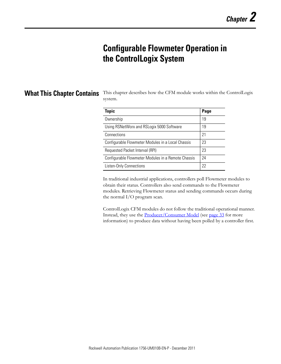What this chapter contains, Chapter | Rockwell Automation 1756-CFM ControlLogix Configurable Flowmeter Module User Manual | Page 17 / 168