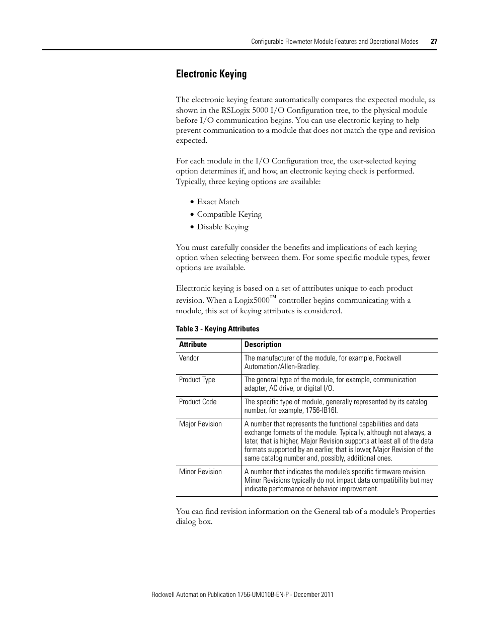 Electronic keying | Rockwell Automation 1756-CFM ControlLogix Configurable Flowmeter Module User Manual | Page 27 / 168
