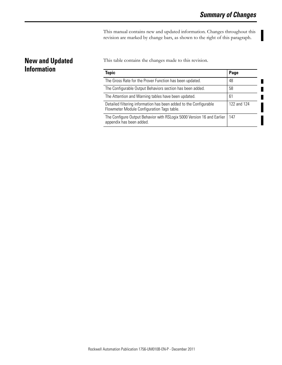 Summary of changes, New and updated information | Rockwell Automation 1756-CFM ControlLogix Configurable Flowmeter Module User Manual | Page 3 / 168