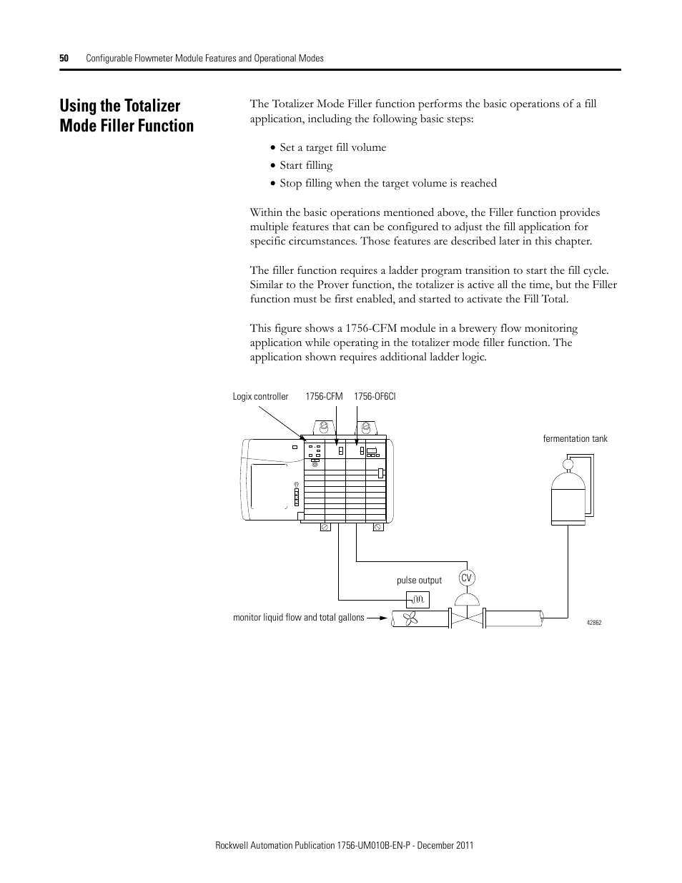 Using the totalizer mode filler function | Rockwell Automation 1756-CFM ControlLogix Configurable Flowmeter Module User Manual | Page 50 / 168