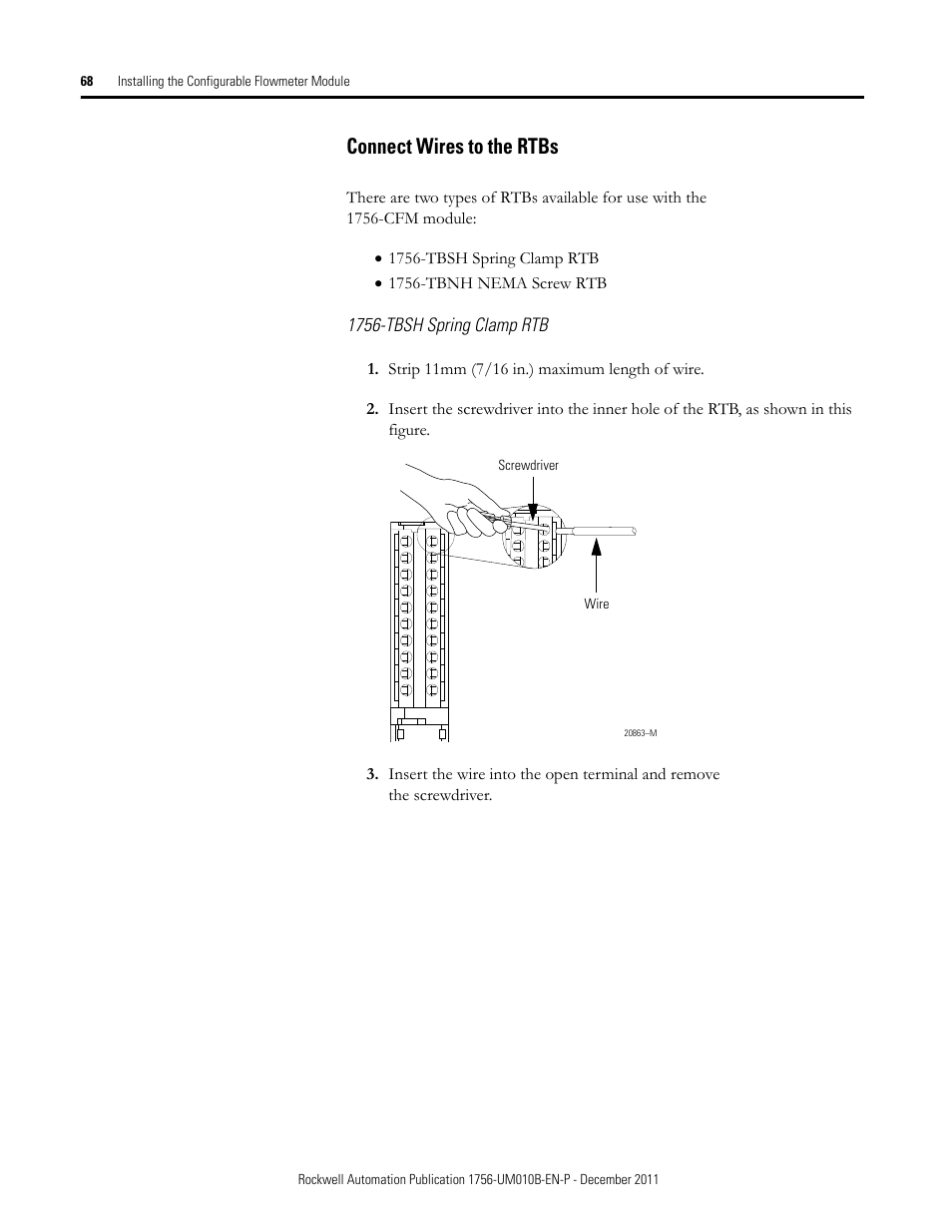 Connect wires to the rtbs | Rockwell Automation 1756-CFM ControlLogix Configurable Flowmeter Module User Manual | Page 68 / 168
