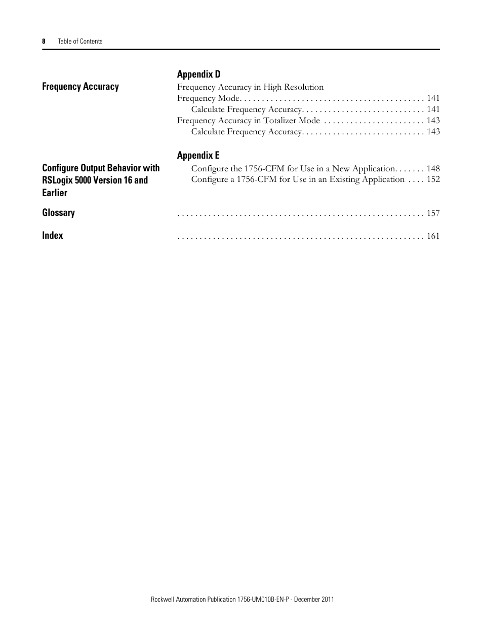 Frequency accuracy in totalizer mode 143 | Rockwell Automation 1756-CFM ControlLogix Configurable Flowmeter Module User Manual | Page 8 / 168