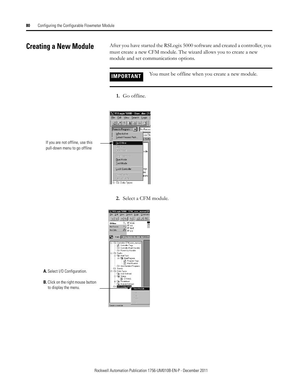 Creating a new module | Rockwell Automation 1756-CFM ControlLogix Configurable Flowmeter Module User Manual | Page 80 / 168