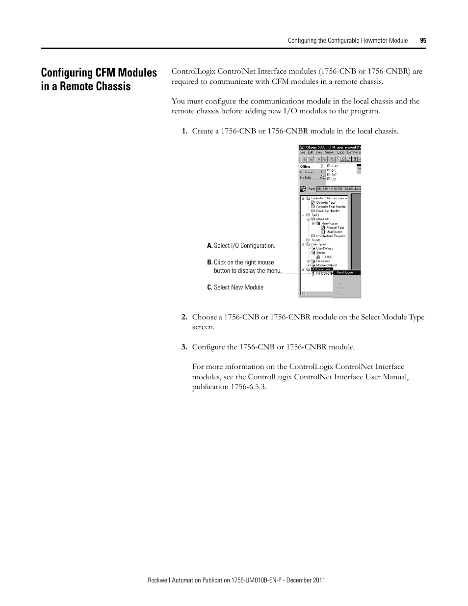 Configuring cfm modules in a remote chassis | Rockwell Automation 1756-CFM ControlLogix Configurable Flowmeter Module User Manual | Page 95 / 168