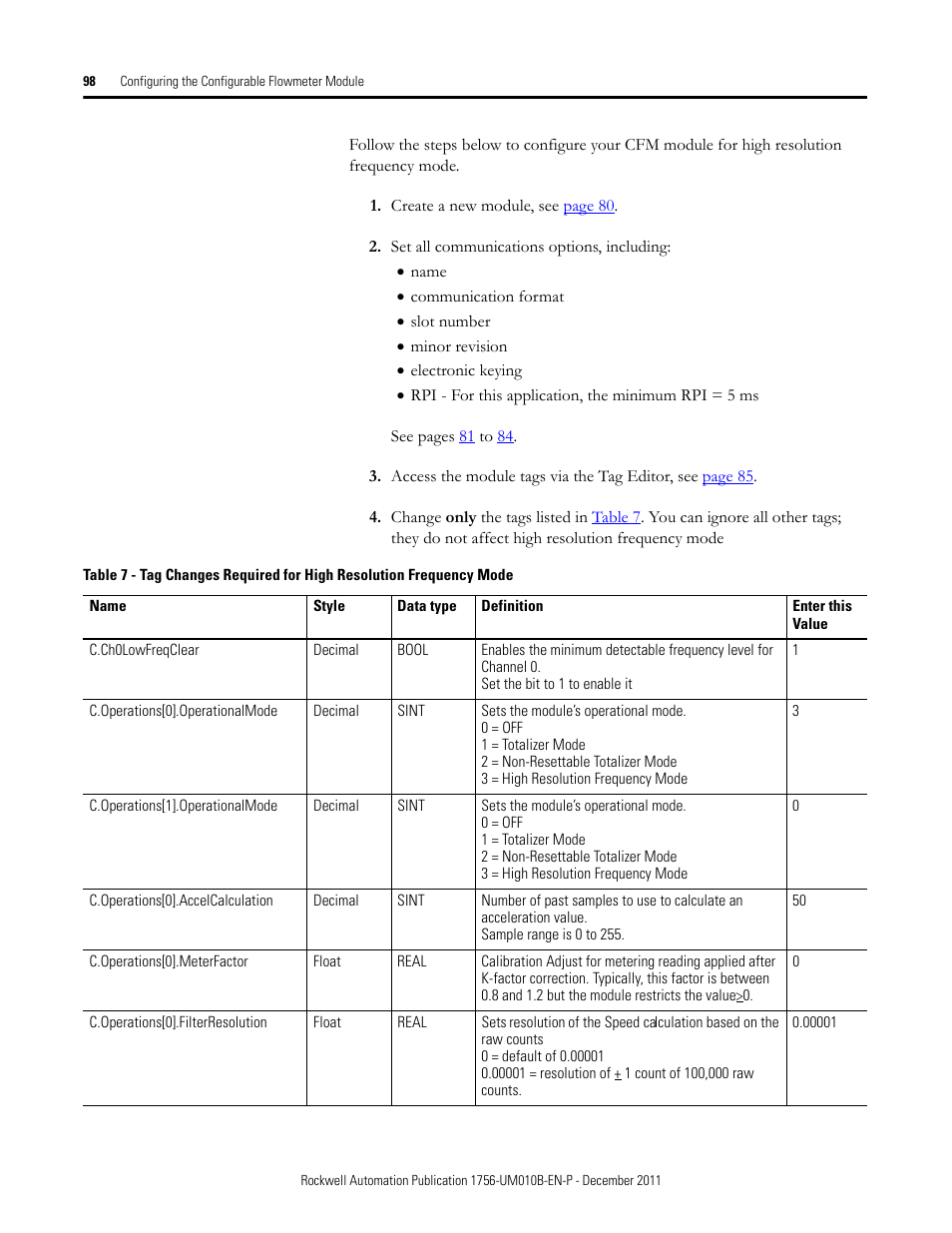Rockwell Automation 1756-CFM ControlLogix Configurable Flowmeter Module User Manual | Page 98 / 168