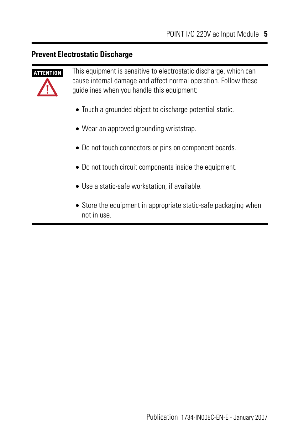 Prevent electrostatic discharge | Rockwell Automation 1734-IM2_IM4 POINT I/O 220V AC Input Module User Manual | Page 5 / 24