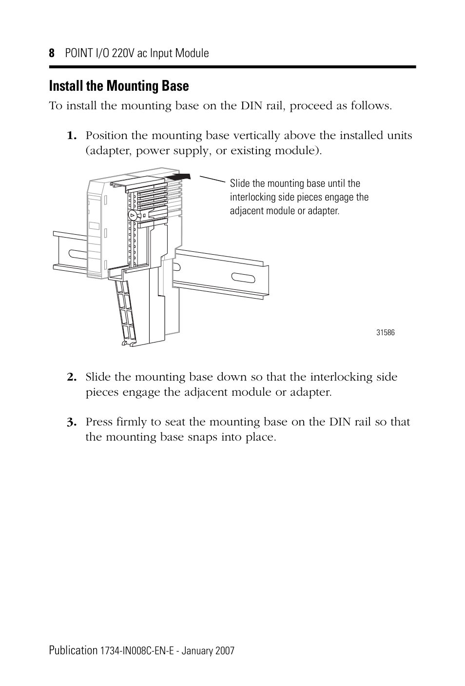 Install the mounting base | Rockwell Automation 1734-IM2_IM4 POINT I/O 220V AC Input Module User Manual | Page 8 / 24